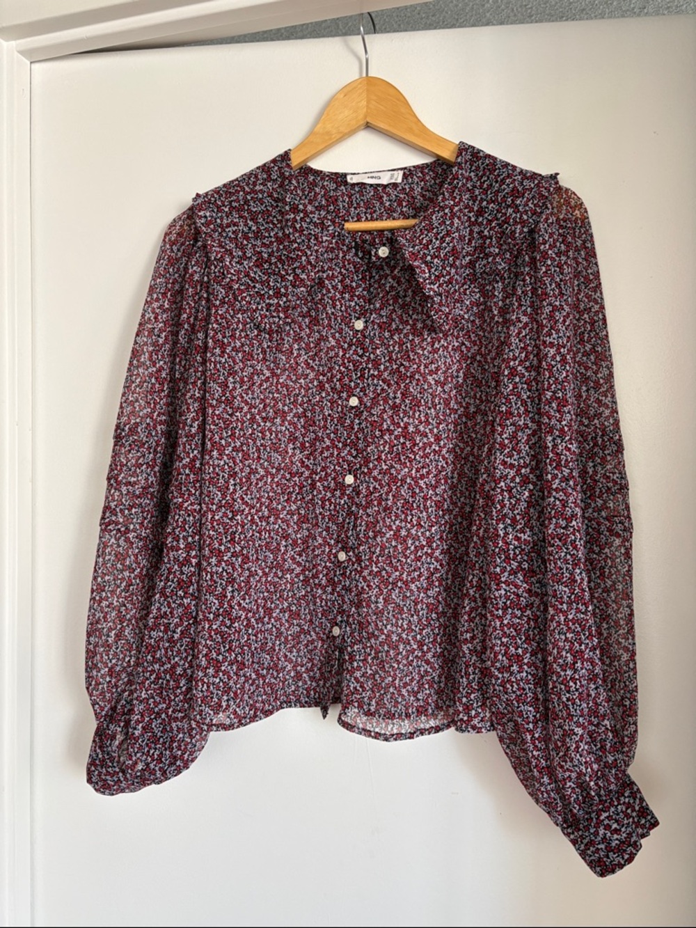 Mango Burgundy Floral Button-Up Blouse